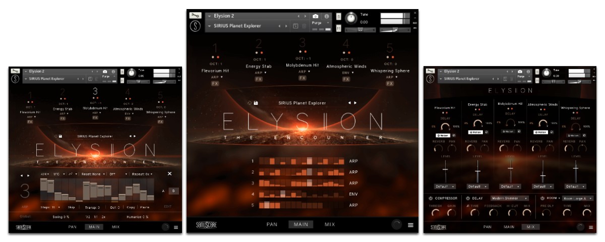 Elysion 2 Main, Arp and Mixer GUI